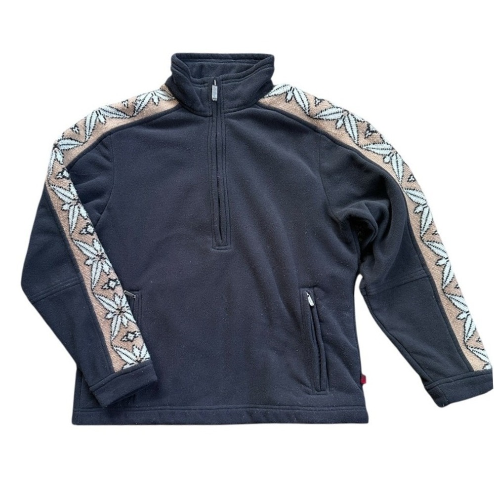 Woolrich‎ Fleece Quarter Zip Women Medium Black Fair Isle Snowflake Excellent